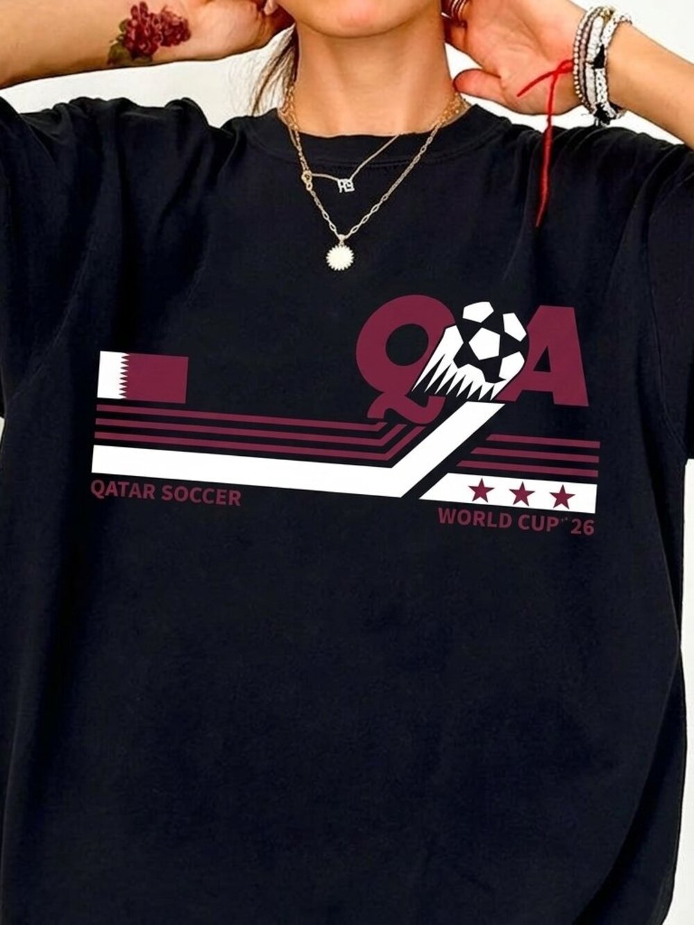 Vintage Qatar Soccer Tee, Retro Football Fan Graphic Shirt